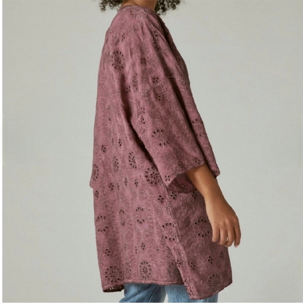 Lucky Brand Eyelet Kimono Renaissance Rose Pink Open Women One Size 7WK4023 - Picture 3 of 4